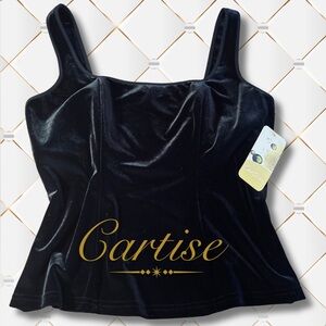 New Vintage 90s Y2K Cartise black velvet top. Self Bra. Sleeveless. SIZE:XL NWT